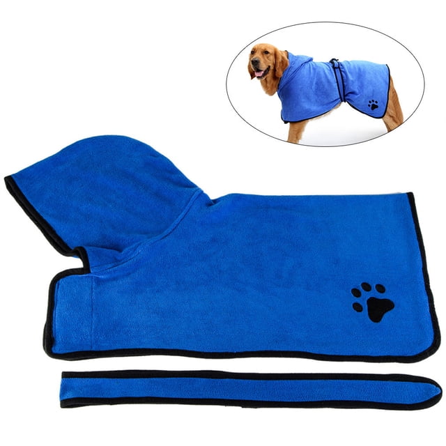 COOPHYA 1Set Dog Towels for Drying Blue Microfiber Fast Dry Pet Bath Robe for After Bath M Size