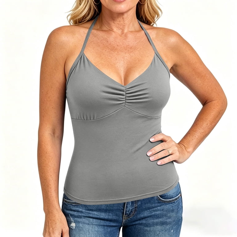 Womens Sleeveless Halter Tank Top Adjustable Straps Backless Solid