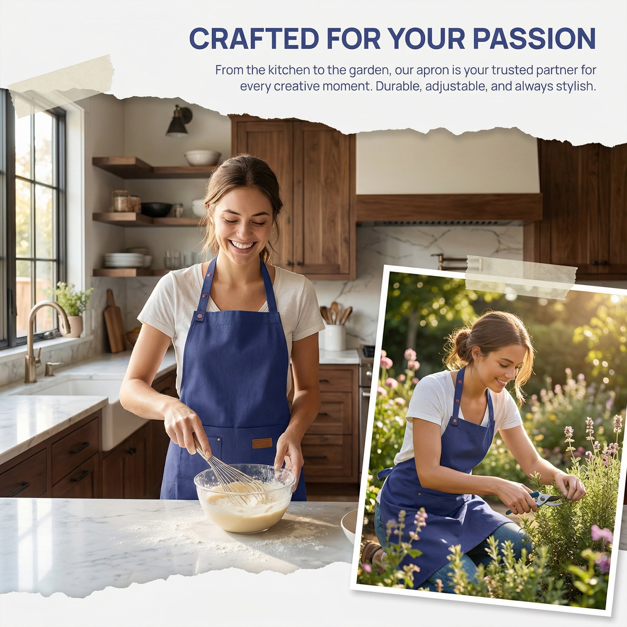 Unique Bargains Adjustable Cooking with Spacious Pockets Dark Blue