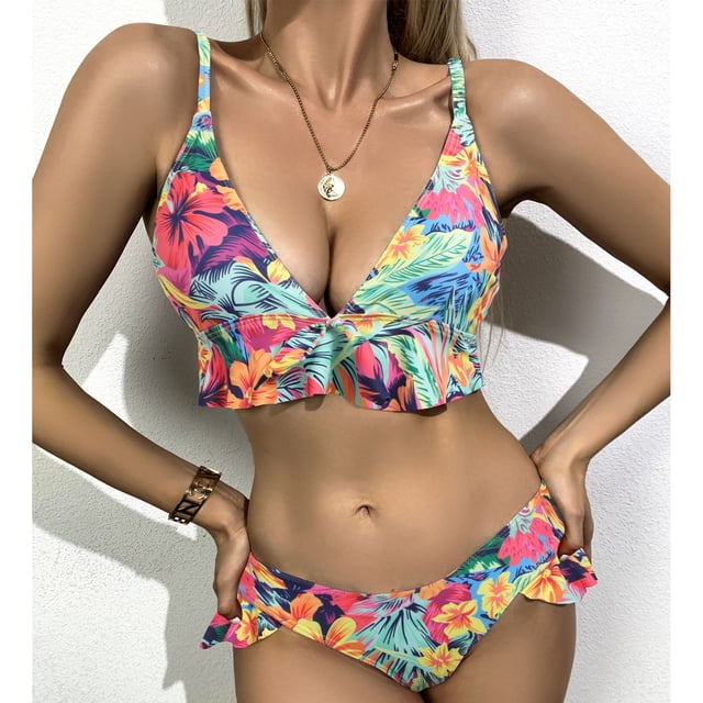 Trajes de baño de piezas para mujer, traje de baño de bikini para mujer, traje de baño de piezas con volantes, traje de baño de bikini diseñado meticulosamente