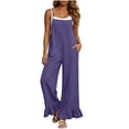 thumbnail image 5 of Hurxie Women Casual Loose Long Bib Pants Wide Leg Jumpsuits Baggy Cotton Rompers Overalls with Pockets Purple,S, 5 of 7