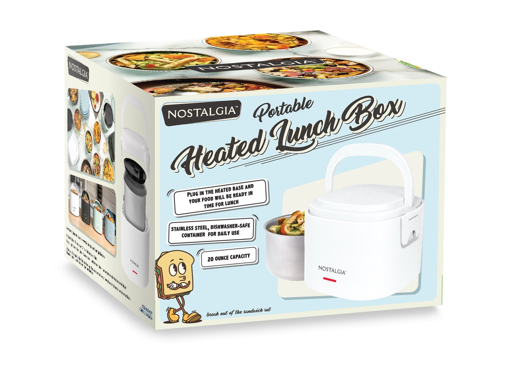 Nostalgia 20 oz Portable Heated Lunch Box with Stainless Steel Lunch Container, White