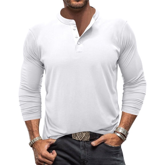 MNCLS Men's Long Sleeve Henley Shirt with 3-Button Placket, Casual Pullover Tee for Work, Travel and Everyday Wear - WHITE_M