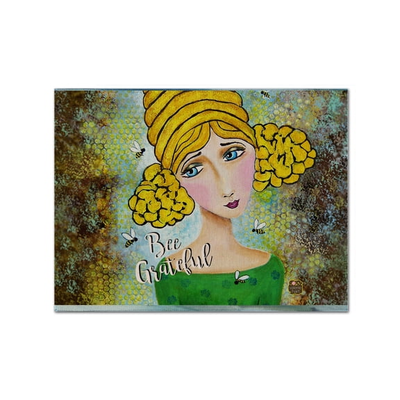 Carolines Treasures VHA3008PLMT Bee Grateful Girl With Beehive Fabric Placemat, Multicolor