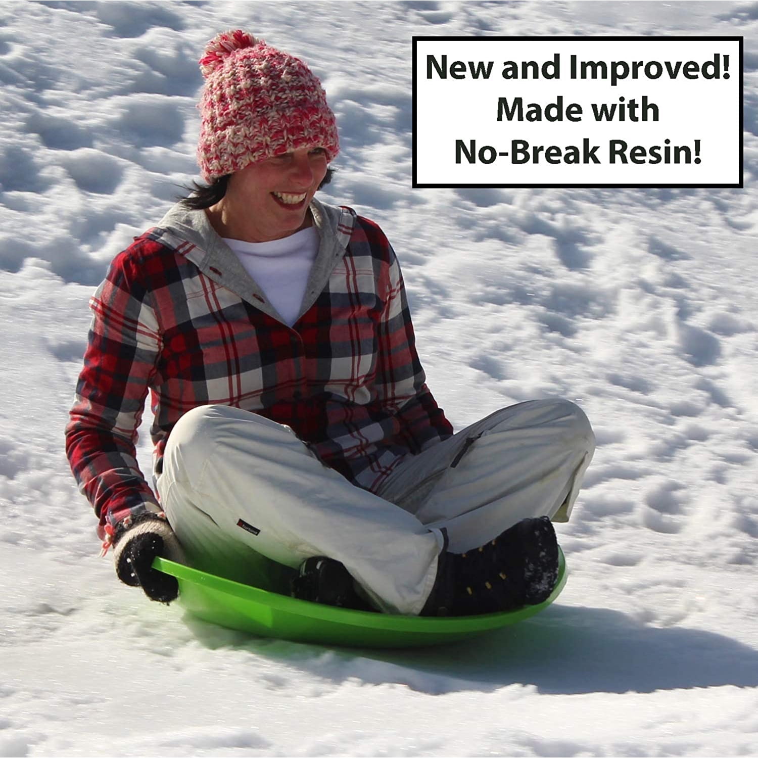 Flexible Flyer Flying Saucer 26" Plastic Snow Sled for Kids & Adults, Green