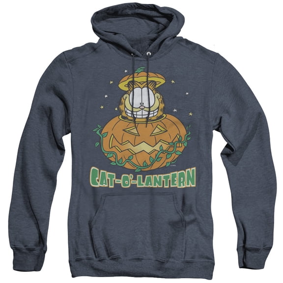 Garfield Cat O Lantern Adult Heather Hoodie Sweatshirt Navy