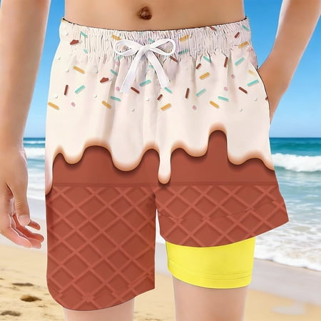 MEZZALL Children Boys Swim Trunks Swimming Bottoms With Ice Cream Print Swim Shorts For Kids Beach Pool Summer Water Play Holiday Swimwear