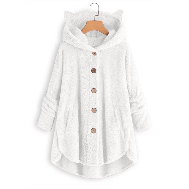 Qertyioot Plus Size Coat for Womens,Fashion Button V-Neck Pullover Tops Long Sleeve Hooded Blouse Ciat