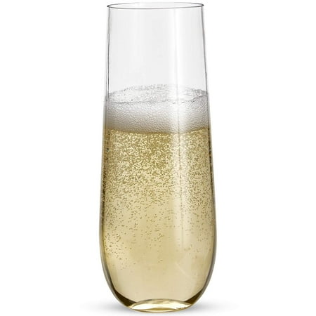 

24 Stemless Plastic Champagne Flutes - 9 Plastic Champagne Glasses Clear Unbreakable Toasting Glasses Disposable for Wedding Or Party