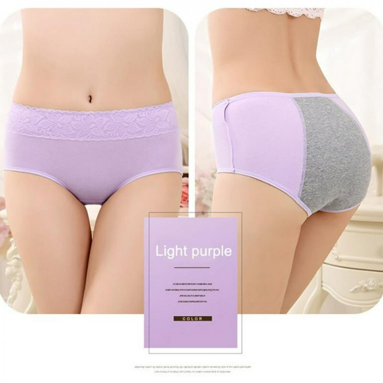 Sonbest Menstrual Period Underwear Women Cozy Lace Panties Ladies Seamless  Physiological Leakproof Underwear Light Purple XL