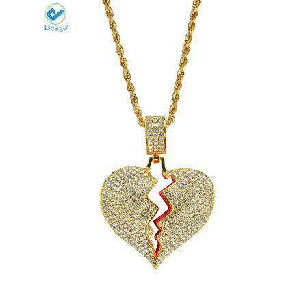 - Deago Iced Out Broken Heart Pendant 24