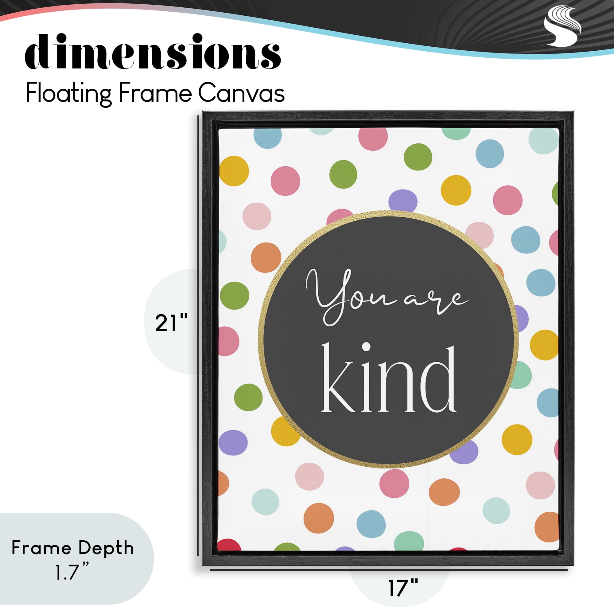 Stupell Industries You Are Kind Polka Dots Black Framed Floater Canvas Wall Art, design by Christine Simpson Art