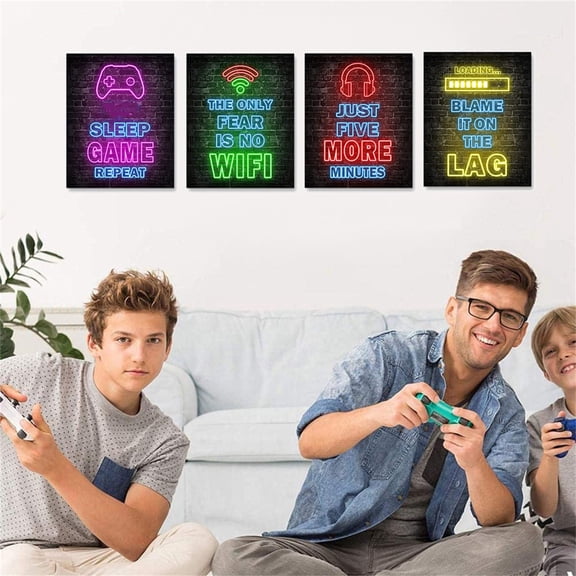 Jierger 4pcs Neon Gaming Decor Video Gamer Room Decor Gaming Decor for Boys Room Boys Gaming Wall Art Neon Gaming Room Decor Gamer Wall Decor Teenage Boy Room Decor