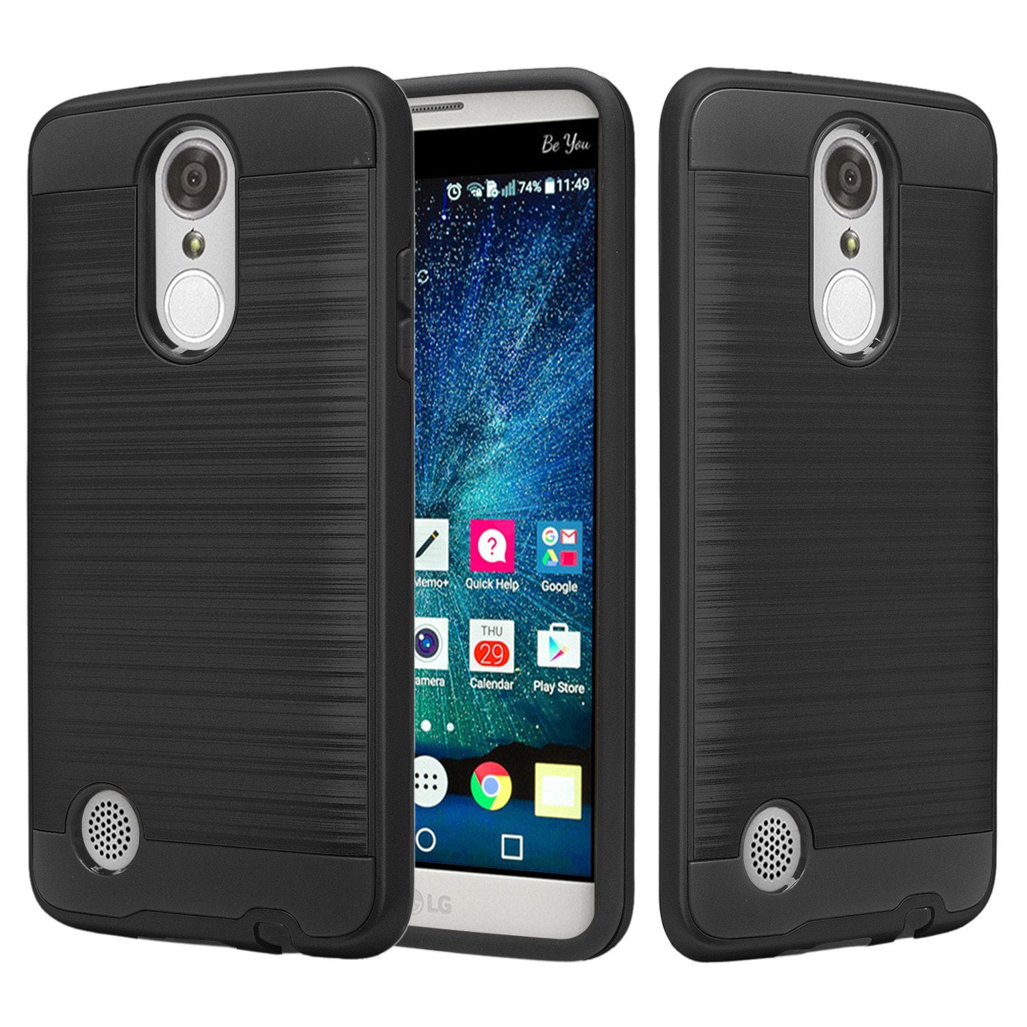 LG Rebel 3 Case, Slim Hybrid Dual Layer Metallic Brush Armor Cover