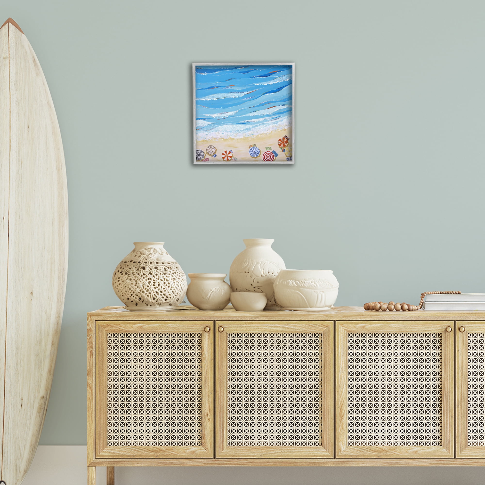 Stupell Industries Made In The Shade Beach Landscape Painting Gray Framed Art Print Wall Art, 17 x 17