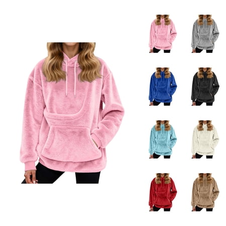 Pet Carrier Hoodie for Women 2025 Fall Winter Solid Color Flannel Hooded Sweatshirt with Puppy Kitten Pocket Pullover Top