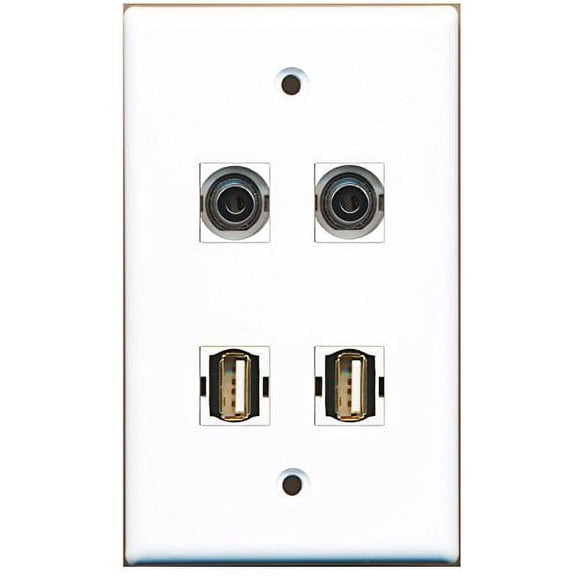 RiteAV - 2 Port USB A-A 2 Port 3.5mm Wall Plate