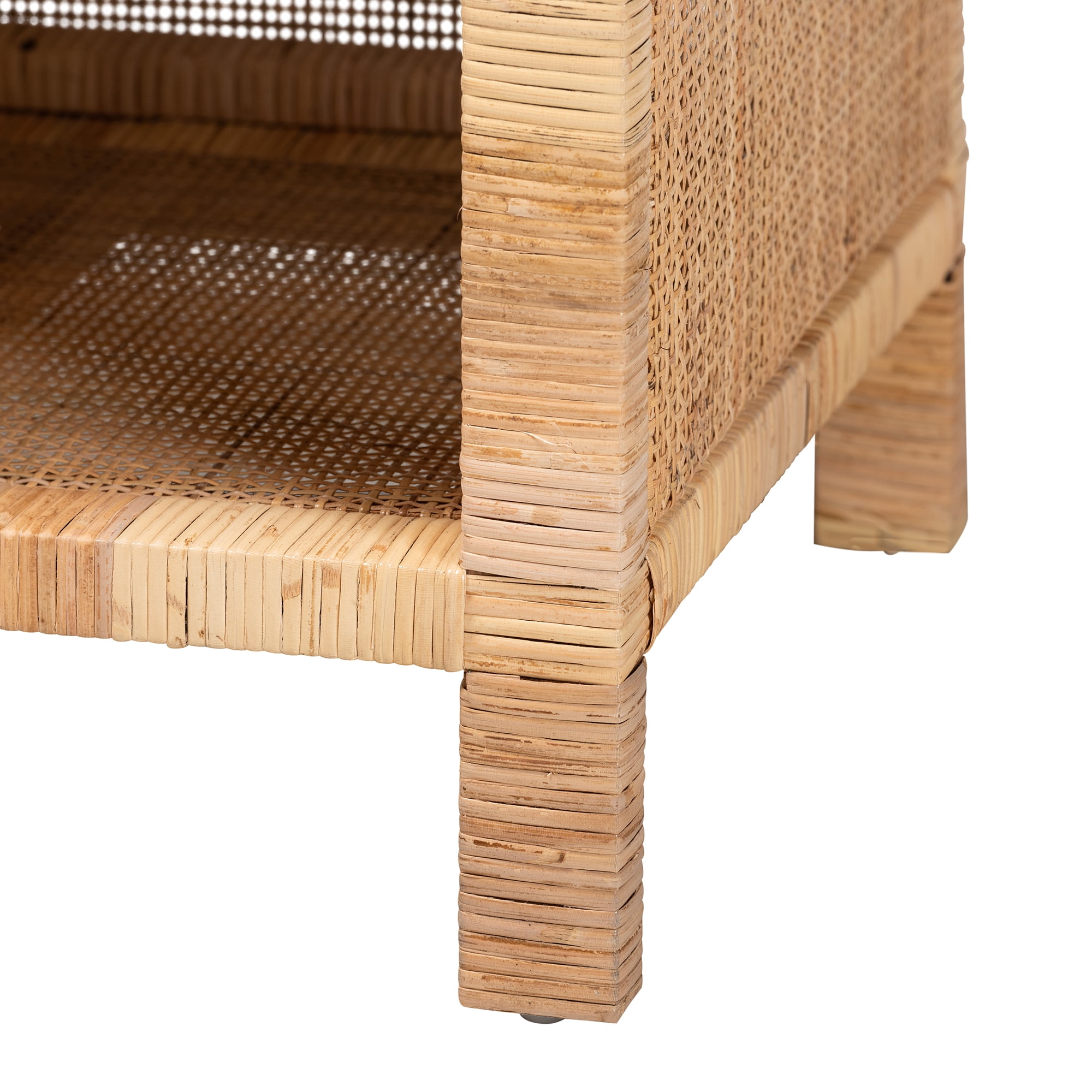 bali & pari Bella Modern Bohemian Brown Mahogany Wood and Rattan 1-Drawer Console Table