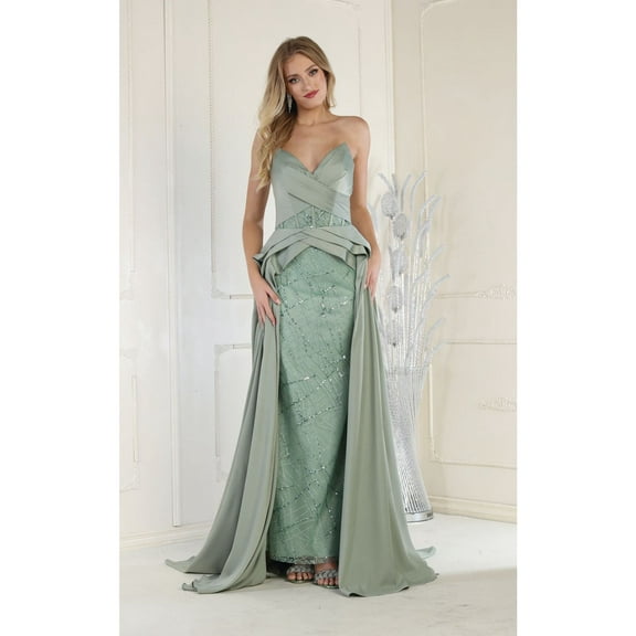 Royal Queen RQ8001 Juniors Womens Embellished Sheath Satin Long Formal Evening Gown