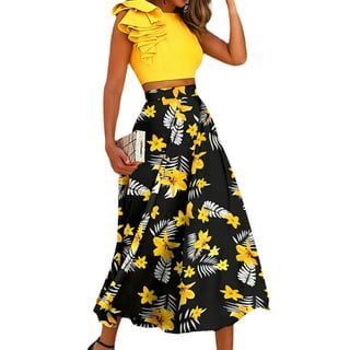 Women Bohemian Flower Long Skirt Summer Beach Sunny Skirts Floral Bow ...
