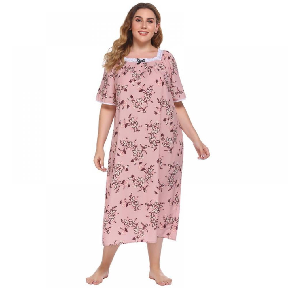 Womens Floral Cotton Blend Long Sleeve Nightgown Available in Plus Size