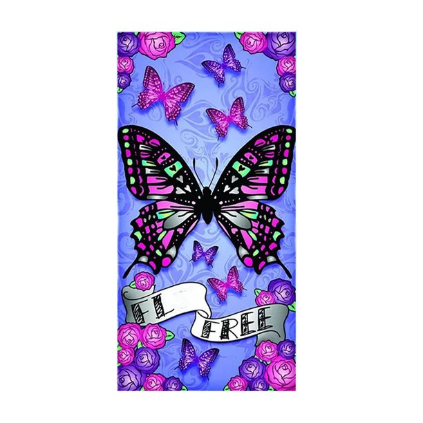 Toalla de playa estampada de terciopelo de doble cara con mariposa morada, de secado rápido, 1 pieza, toalla de baño para adultos, 150 cm x 70 cm, toalla de playa de microfibra