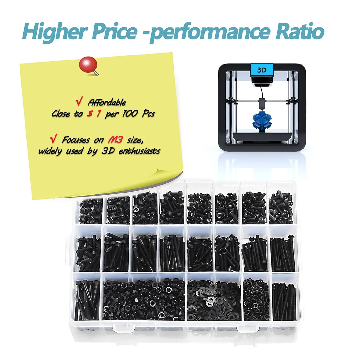 Metric Screws Assortment,540 Pcs M4 Screws Nuts Washers Assortment M4x6MM-40MM, Hex Socket Button Head Metric M4 Machine Bolts Kit, 10.9 Grade Alloy Steel,Black Screws For 3D Printing