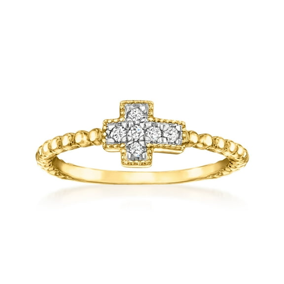 Ross-Simons 0.10 ct. t.w. Diamond Cross Beaded Ring in 18kt Gold Over Sterling, Women's, Adult