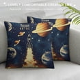thumbnail image 3 of Qinduosi Cartoon Rocket Pillow Covers Cute Watercolor Planets Starry Galaxy Pillow Cases for Kids Boys Teens Glitter Stars Dreamy Cushion Covers for Bed Couch Chairs Navy Blue White, 3 of 5