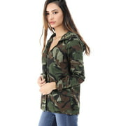Ambiance Women's Juniors Camouflage Army Print Utility Cargo Jacket - 68880