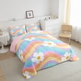 thumbnail image 3 of Feelyou Cartoon Floral Flower Queen Comforter Set for Kids, Cherry Blossoms Bedding Sets, Fashion Colorful Stripes Reversible Bedding Comforter Set, Super Cozy Room Decor, 3 Pieces, 3 of 8