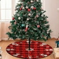 thumbnail image 5 of 15.74'' Buffalo Plaid Christmas Tree Skirt Red&Black with White Snowflakes Snowman Pattern Rustic Farmhouse Christmas Tree Skirt Mat for New Year Xmas Party Decorations Home Yard Ornaments, 5 of 7