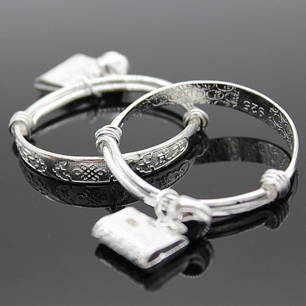 Yesbay Toddler Baby Silver Plated Adjustable Embossing Bell Charm Bangle Jewelry Gift-4#
