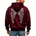 thumbnail image 5 of vigerkar Sequin Wings Hoodie Women Long Sleeve Sweatshirt Baggy Drawstring Shirt with Pocket (Wine, 5XL), 5 of 7
