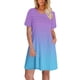 thumbnail image 1 of Vestido de Verano de Manga Corta Estampado Gradiente Cuello Redondo Vestido Plisado Delantero con Bolsillo, Poliéster, 1 of 9