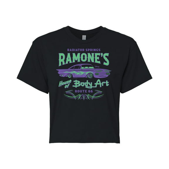 Disney Cars - Radiator Springs Ramone's House of Body Art Rt 66 - Juniors Cropped Cotton Blend T-Shirt