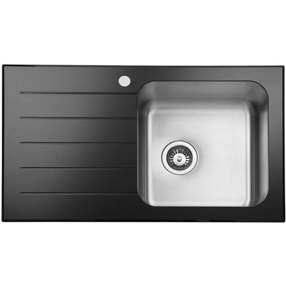 Évier de Cuisine en Verre à Montage Supérieur avec Plateau de Drainage Prolongé