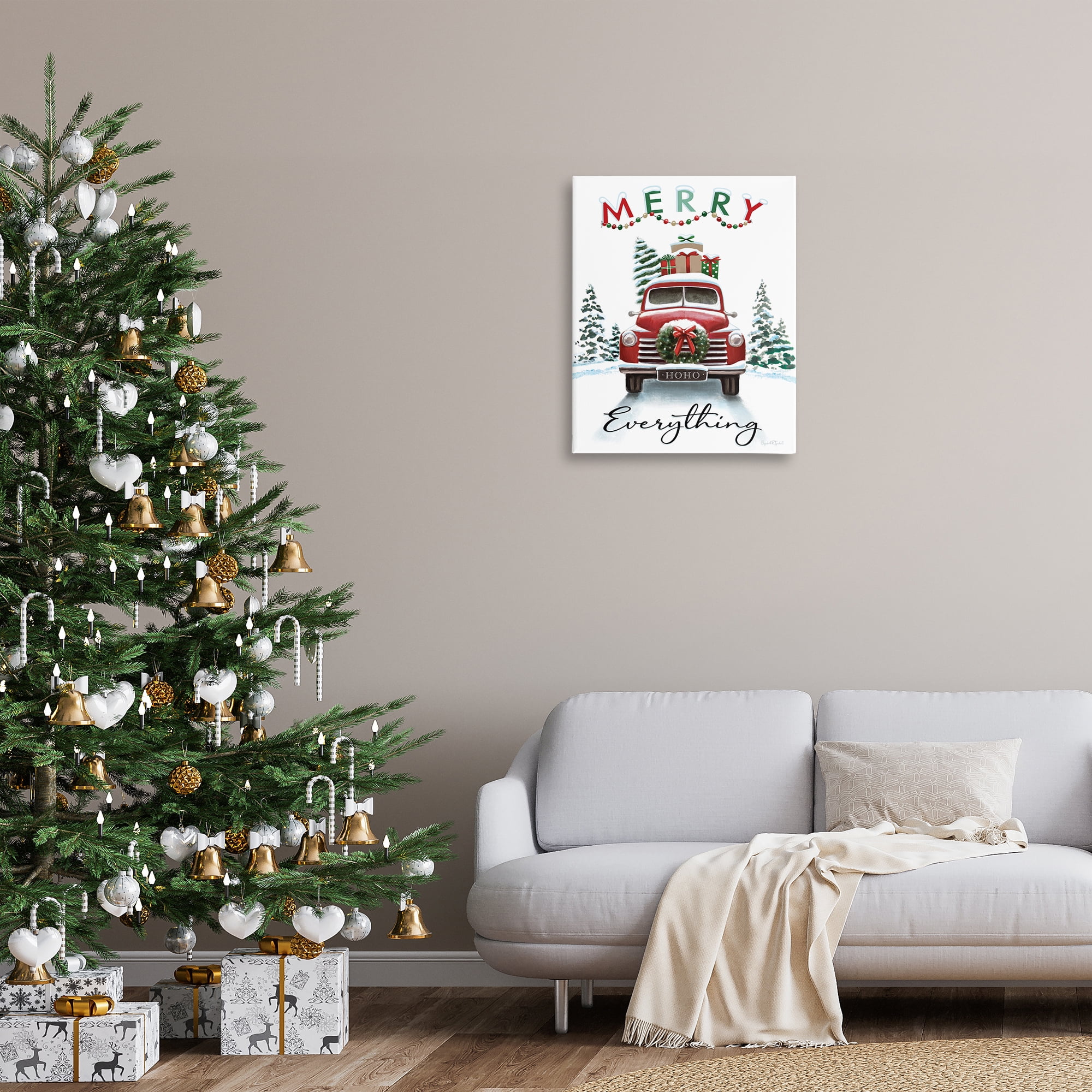 Stupell Industries Merry Everything Gift Car Holiday Painting Gallery Wrapped Canvas Art Prints Wall Art, 24 x 30