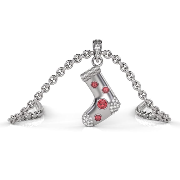 Christmas Stockings Women Necklace in 925 Sterling Silver 18k White Gold Plated,Natural Garnet January Birthstone Jewelry,18 inches