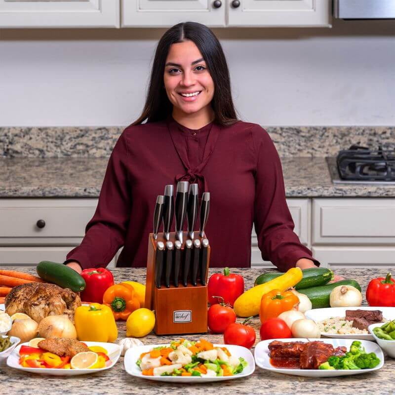 Deco Chef Gourmet 12 Piece Knife Set with Storage Block w/ Deco Chef Cut Resistant Gloves