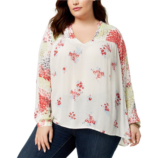 Blusa de punto floral para mujer Lucky Brand, blanco roto, 2X