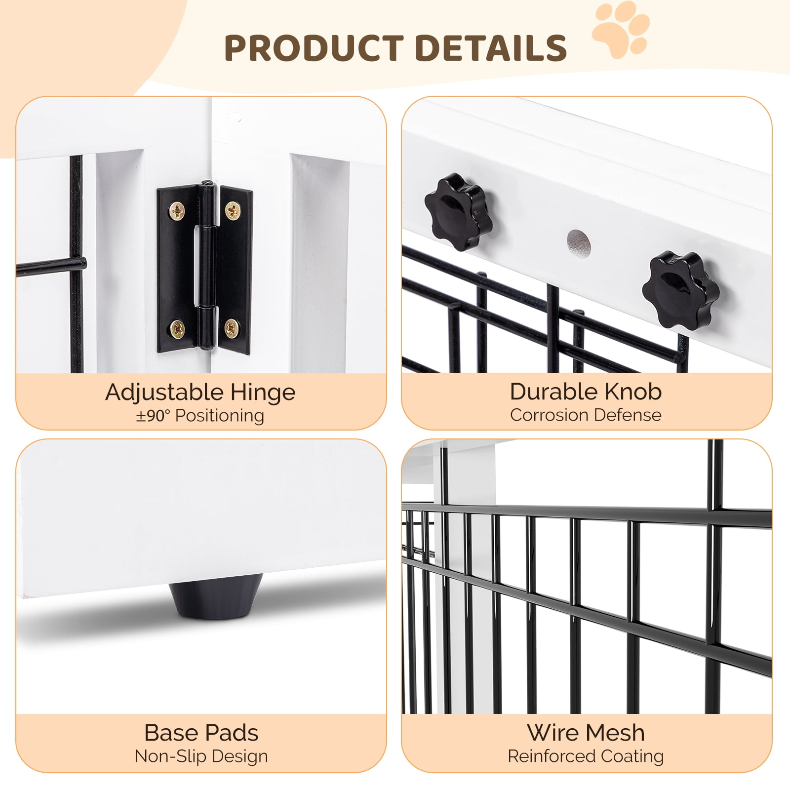 VINGLI Free Standing Dog Gate, Adjustable Pet Fence, 37" - 68" Wide Solid Wooden Pet Gate for House Doorways Stairs, Doggie Gates for Indoors, White