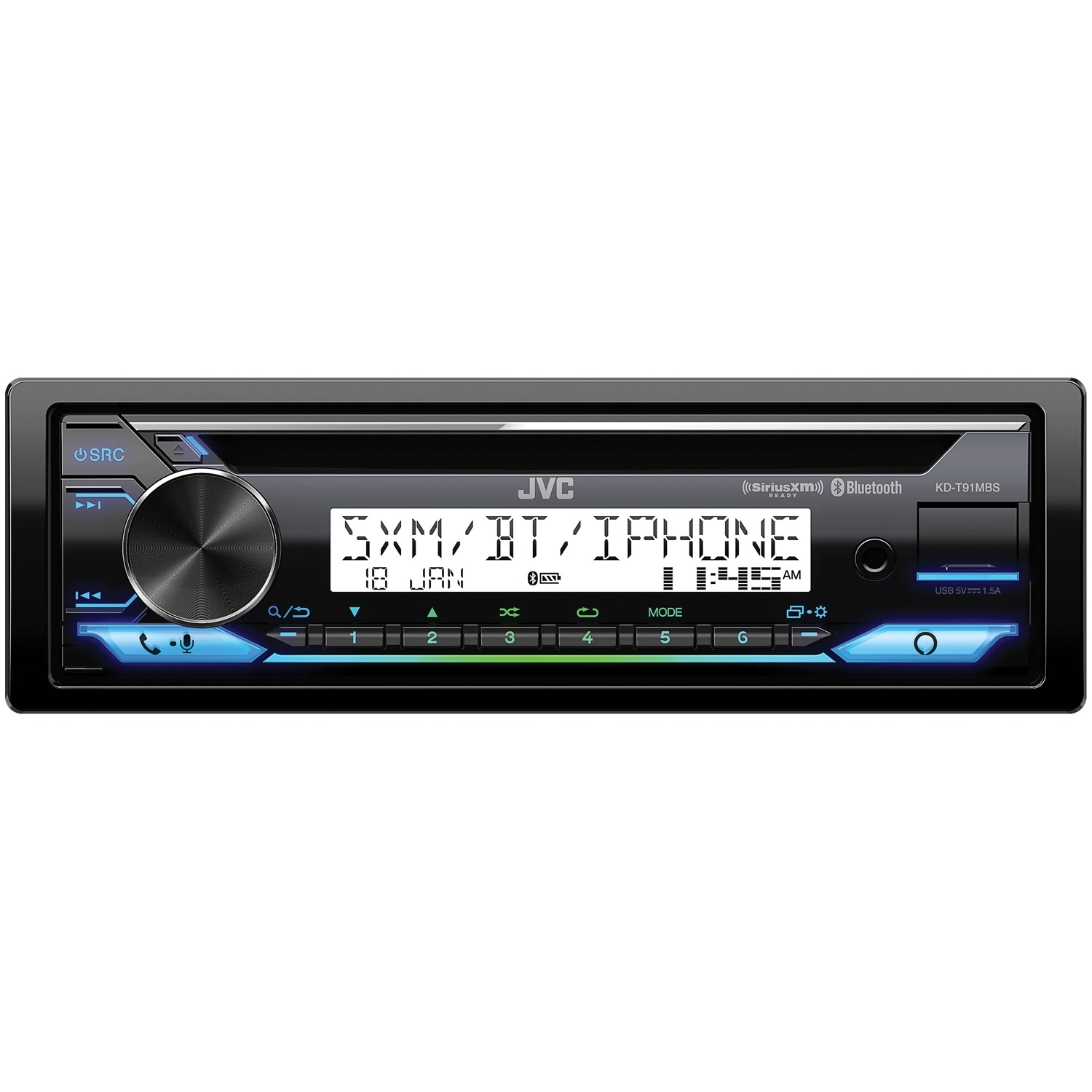 JVC KD-T91MBS Single-DIN In-Dash Powersports/Marine AM/FM/CD Receiver with Bluetooth, Amazon Alexa, and SiriusXM Ready