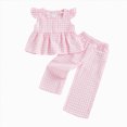 thumbnail image 4 of HCNTES Baby Girl Clothes Toddler Kids Girls Plaid Clothes Set 12 18 24 Months 2T 3T 4T 5T Flying Sleeve Button Up A-line Tops Long Pants Summer Outfits, 4 of 4