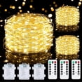 thumbnail image 2 of Mlambert Paquete de 3 luces de cadena de hadas de 33 pies con pilas con control remoto y temporizador, 100 LED regulables, alambre plateado impermeable, 8 modos de iluminación centelleante para dormit, 2 of 4