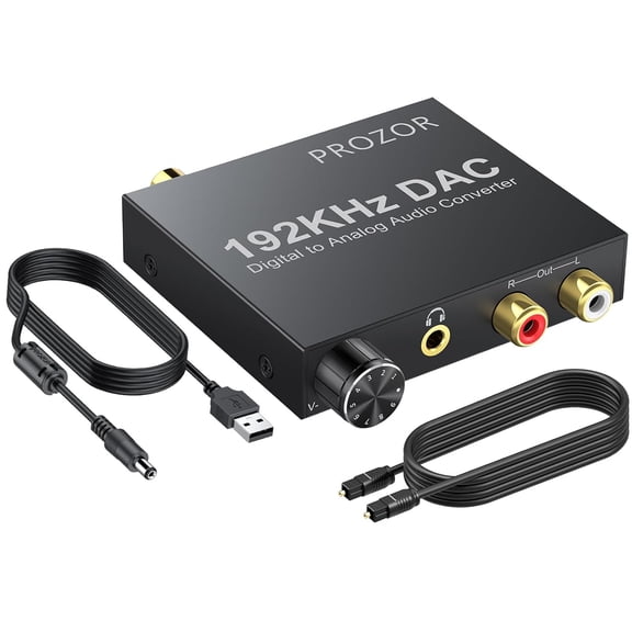PROZOR 192KHz DAC Converter - Optical to RCA & 3.5mm Jack Adapter with Volume Control, SPDIF/TOSLINK to Stereo Audio