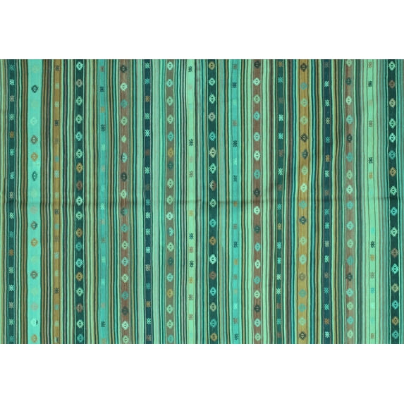 Ahgly Company Machine Washable Indoor Rectangle Southwestern Turquoise Blue Country Area Rugs, 5' x 7'
