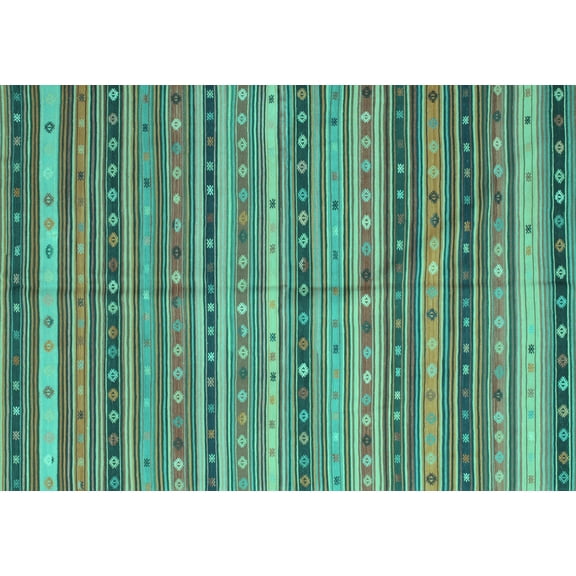 Ahgly Company Machine Washable Indoor Rectangle Southwestern Turquoise Blue Country Area Rugs, 5' x 7'