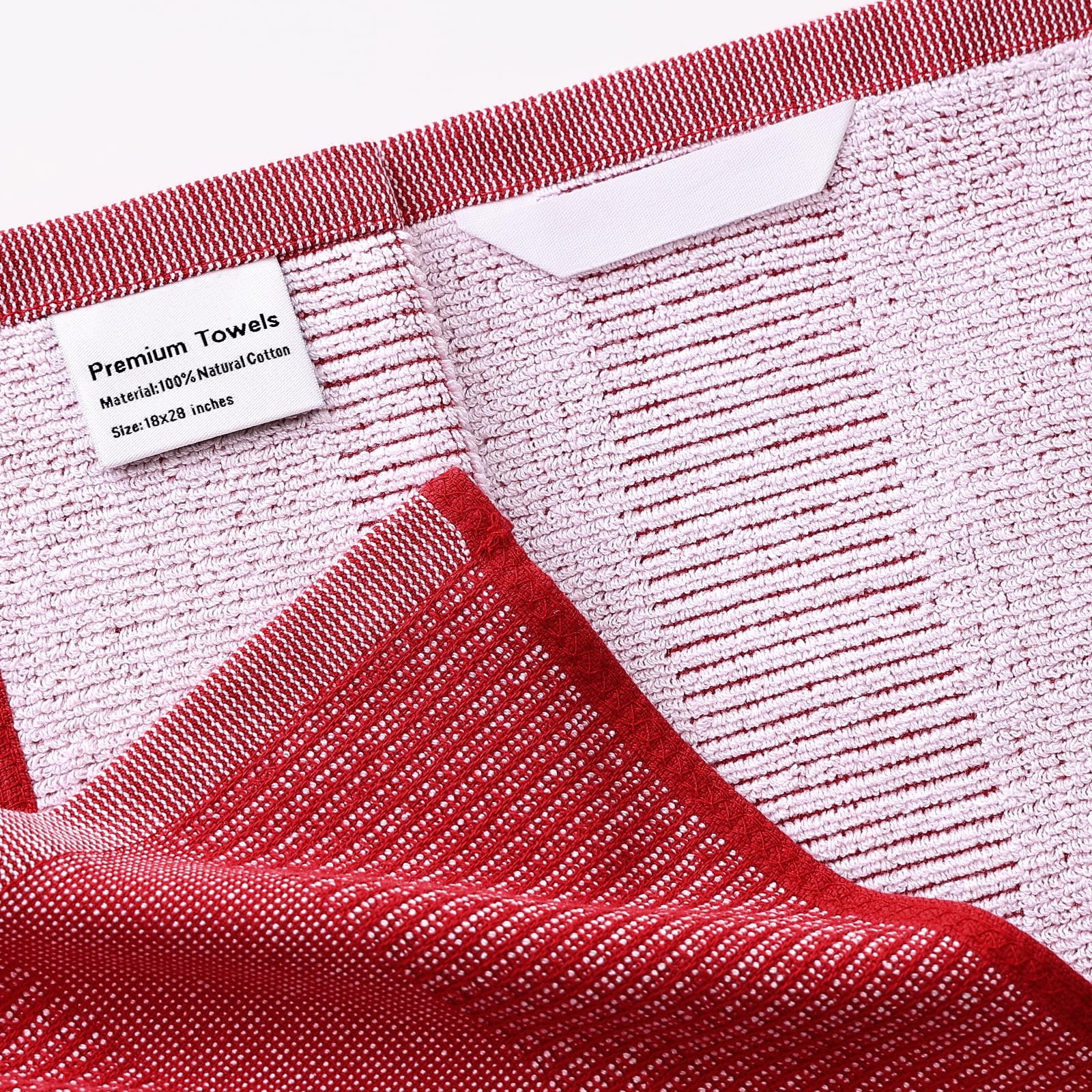 decorUhome Premium Kitchen Towels(18"x 28", 6 Pack), Large Cotton Kitchen Hand Towels, Red