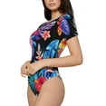 thumbnail image 2 of Balery Tropical Palm Leaves Women's Short Sleevee Crew Neck Bodysuit Tops Short Sleeve Tops Basic-Small, 2 of 9